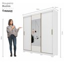 Ver imagem 3 de Guarda Roupa Armário Roupeiro Casal MDF 3 Portas de Correr 4 Gavetas 6 Prateleiras Quarto Branco