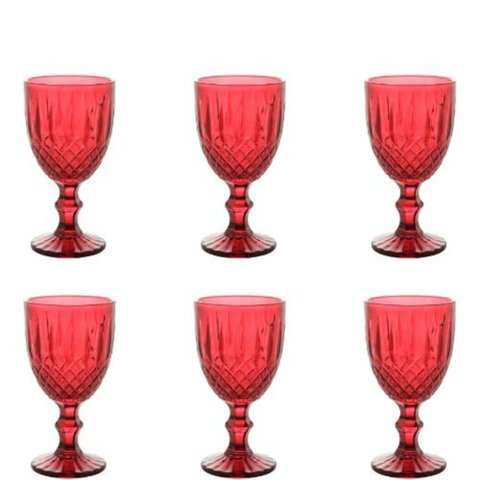 Cj 6 Taças Vidro P/ Água Vinho Bebidas Greek Vermelho 345ml