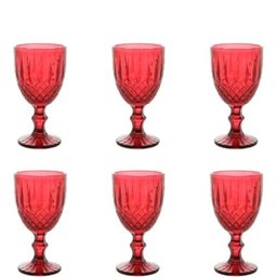 Cj 6 Taças Vidro P/ Água Vinho Bebidas Greek Vermelho 345ml - 1