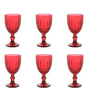 Cj 6 Taças Vidro P/ Água Vinho Bebidas Greek Vermelho 345ml