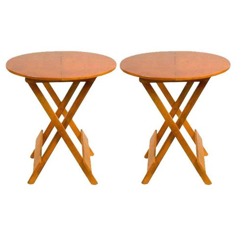 Kit 2 Mesas Redondas Dobráveis Em Madeira Maciça 70X70 Mel Ideal Para Bares E Restaurantes