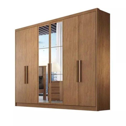 Guarda Roupa Casal Rizon 6 Portas 6 Gavetas MDF com Espelho Cumaru Móveis Novo Horizonte