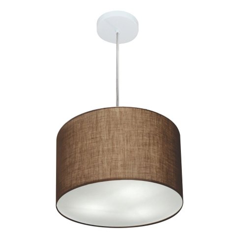 Lustre Pendente Cilíndrico Vivare Md-4211 Cúpula em Tecido 35x25cm - Bivolt - Café - Bivolt