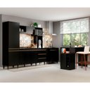 Ver imagem 1 de Kit Cozinha Preta Completa Compacta França 215Cm + Balcão Cooktop + Bancada Ilha 140Cm MDP - PRIME