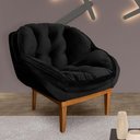 Ver imagem 5 de Kit 2 Poltronas Veludo Preto Base Madeira Castanho
