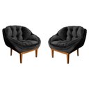 Ver imagem 1 de Kit 2 Poltronas Veludo Preto Base Madeira Castanho