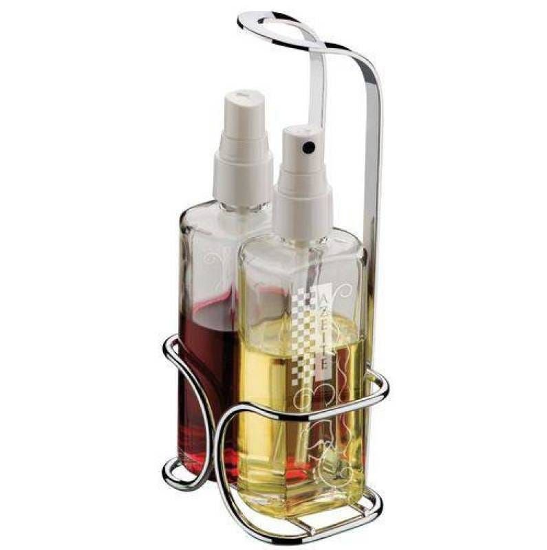 Galheteiro para Vinagre e Azeite Spray 115ml Suporte 2 Galhetas - Aço Cromado