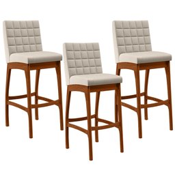 Kit 03 Banquetas Altas Para Cozinha Sala de Jantar Fixa Mila B04 Linho Cru - Lyam Decor - 1