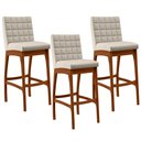 Ver imagem 1 de Kit 03 Banquetas Altas Para Cozinha Sala de Jantar Fixa Mila B04 Linho Cru - Lyam Decor