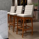 Ver imagem 2 de Kit 03 Banquetas Altas Para Cozinha Sala de Jantar Fixa Mila B04 Linho Cru - Lyam Decor