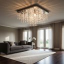 Ver imagem 4 de Lustre Cristal Legítimo K9 30x30 Aço Inox Sala de Jantar Luminária de Teto Sobrepor