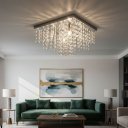 Ver imagem 3 de Lustre Cristal Legítimo K9 30x30 Aço Inox Sala de Jantar Luminária de Teto Sobrepor