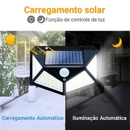 Luminária Solar 100 Leds Sensor de Movimento Lâmpada com 3 Funções Área Externa Jardim Ip65 - 3