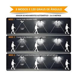 Luminária Solar 100 Leds Sensor de Movimento Lâmpada com 3 Funções Área Externa Jardim Ip65 - 4
