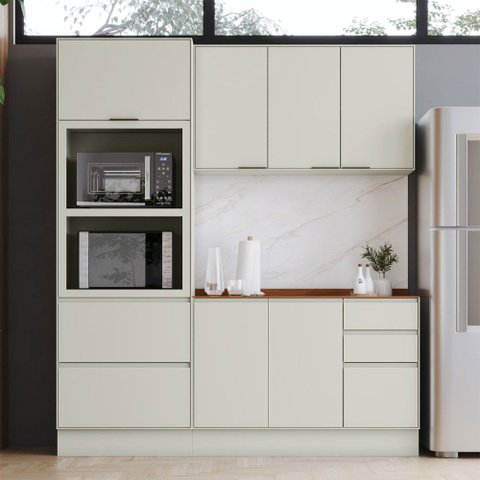 Cozinha Compacta Fineze 7 Portas 4 Gavetas com Tampo 100% MDF Areia Hp/Cinamomo - Henn