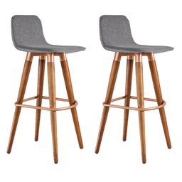 Kit 2 Banquetas Altas Luxo Linea Aço Cobre Linho Cinza Base Carvalho - 1