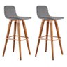 Kit 2 Banquetas Altas Luxo Linea Aço Cobre Linho Cinza Base Carvalho - 1