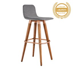 Kit 2 Banquetas Altas Luxo Linea Aço Cobre Linho Cinza Base Carvalho - 3