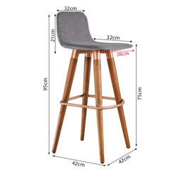 Kit 2 Banquetas Altas Luxo Linea Aço Cobre Linho Cinza Base Carvalho - 6