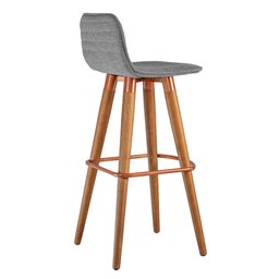 Kit 2 Banquetas Altas Luxo Linea Aço Cobre Linho Cinza Base Carvalho - 4
