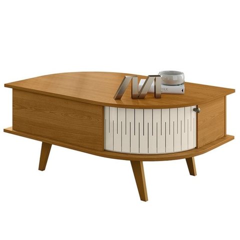 Mesa de Centro 2 Portas 90 Cm Indianapolis Cinamomo Off White Madetec