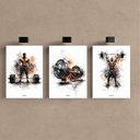 Ver imagem 2 de Kit3 Quadro Decorativo Powerlifting Peso Academia Gym Treino Moderno 28x20cm