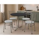 Ver imagem 2 de Mesa de Jantar Redonda 80cm Preta com 4 Cadeiras Estofada Cinza