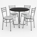 Ver imagem 1 de Mesa de Jantar Redonda 80cm Preta com 4 Cadeiras Estofada Cinza