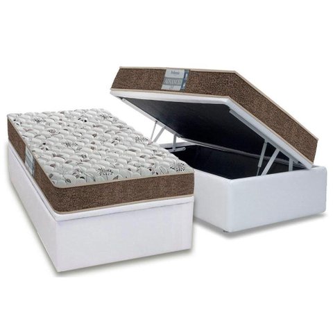 Cama Box Baú Solteiro: Colchão Espuma D45 Probel Prodormir Advanced + Base Crc Courano White(