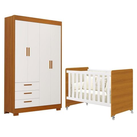 Jogo de Quarto Infantil Guarda Roupa Zaki e Berço Evolution Branco Fosco/savana - Reller Móveis