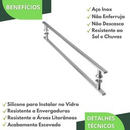 Puxador Aço Inox Escovado Para Porta De Vidro 1 Metro M.S - 6