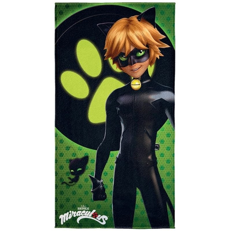 Toalha Transfer Aveludada Miraculous Cat Noir Lepper - 1