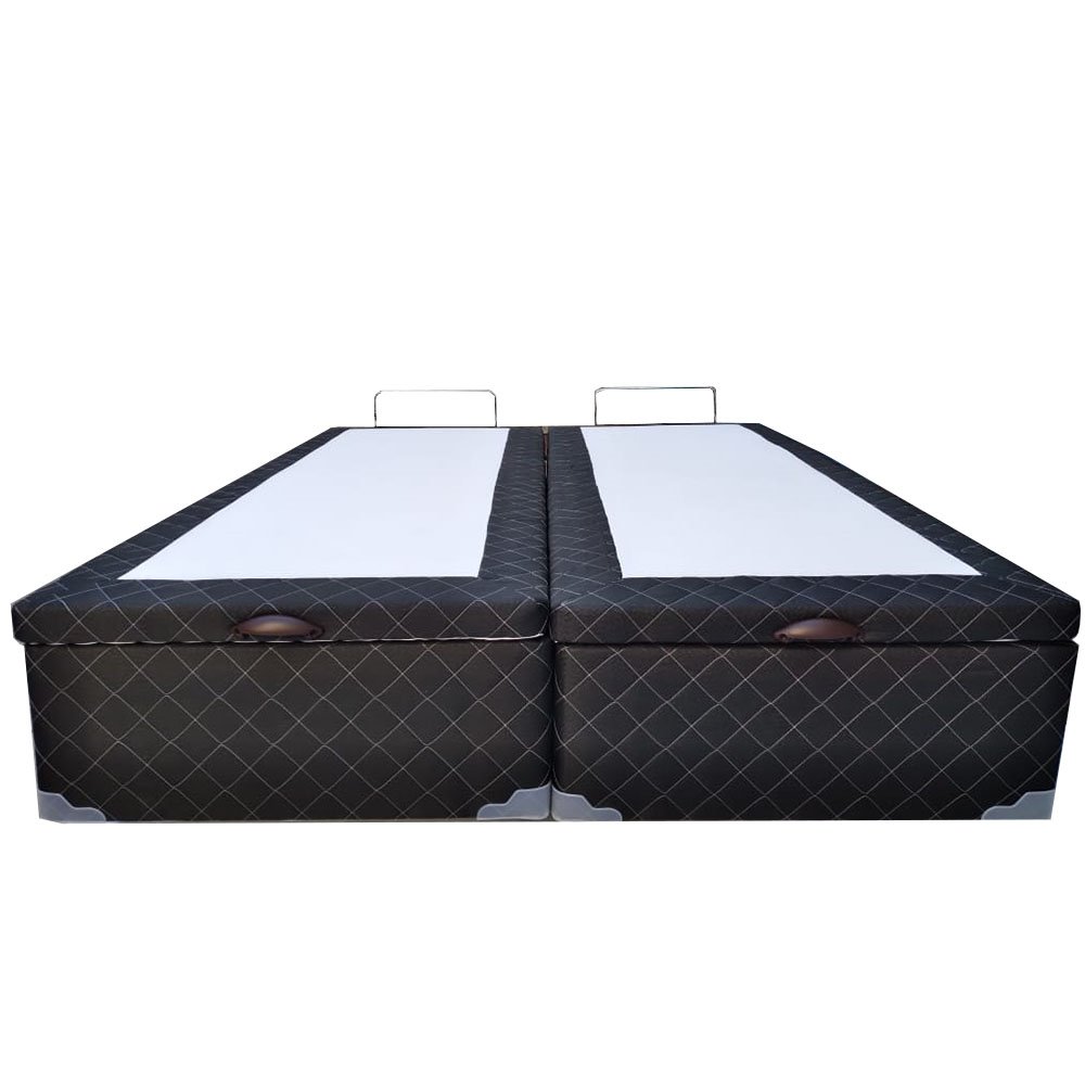 Cama Box Baú Blindado Queen Bipartido Acolchoes Poliéster Preto 41x158x198 - 3