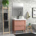 Ver imagem 1 de Gabinete para Banheiro com Cuba e Espelho Redondo 80cm Retro Mdf Rosa Milano - On Móveis