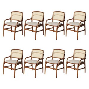 Conjunto 8 Cadeiras de Cozinha Florença em Madeira Jequitibá Terra Braço Encosto Palha Linho Bege