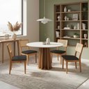 Ver imagem 1 de Mesa de Jantar Base Ripada 105cm com 4 Cadeiras 100% Mdf Cor:off White com Freijó e Courino Preto