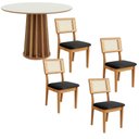 Ver imagem 2 de Mesa de Jantar Base Ripada 105cm com 4 Cadeiras 100% Mdf Cor:off White com Freijó e Courino Preto