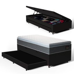 Cama Box Baú com Colchão de Espuma D45 Pillow Top Fort Comfort + Auxiliar Unique Solteiro 88cm - 1