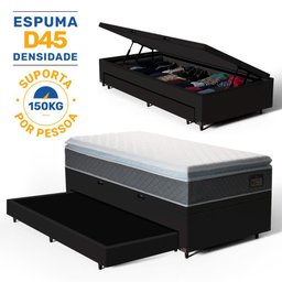 Cama Box Baú com Colchão de Espuma D45 Pillow Top Fort Comfort + Auxiliar Unique Solteiro 88cm - 5