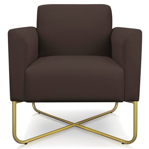 Poltrona Decorativa Isabella Base X Suede Marrom/Dourado - Gran Belo