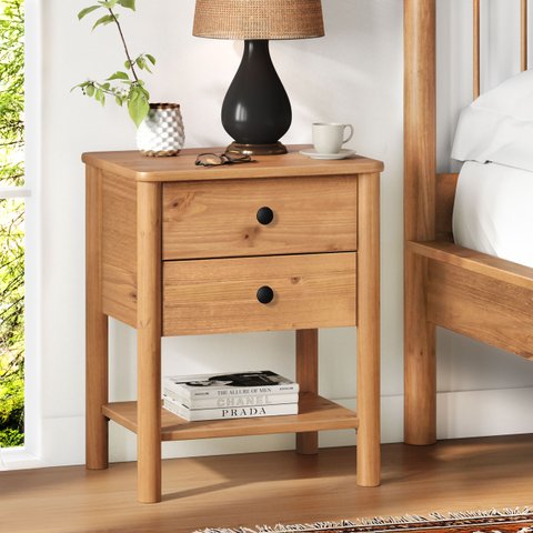 Mesa de Cabeceira Madeira Maciça 2 Gavetas Corrediças Telescópicas Apoana Freijó Idimex