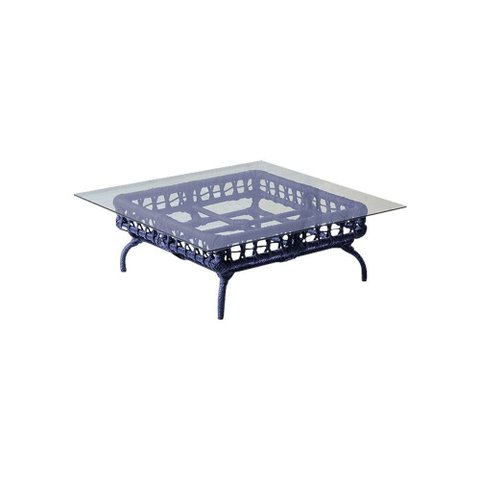 Mesa de Centro e com Tampo de Vidro em Aço e Corda Náutica Azul Harpia
