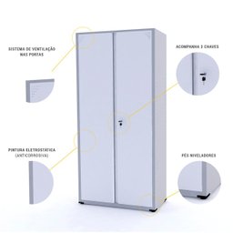 ARMÁRIO DE AÇO 2 PORTAS 162X75X40 PANDIN AP408SL - CINZA/BRANCO - 3