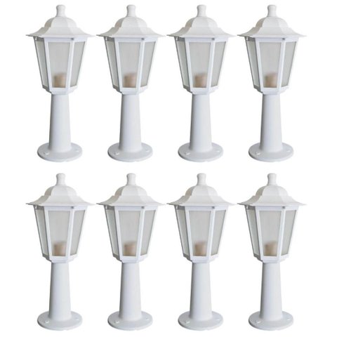 Conjunto 8 Balizadores para Jardim Iluminação Externa Branco Termoplástico Lente Fosca Grega