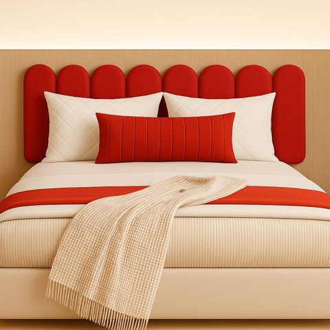 Cabeceira Nuvem Estofada Queen Size 8 Placas em Suede 45cm:vermelho