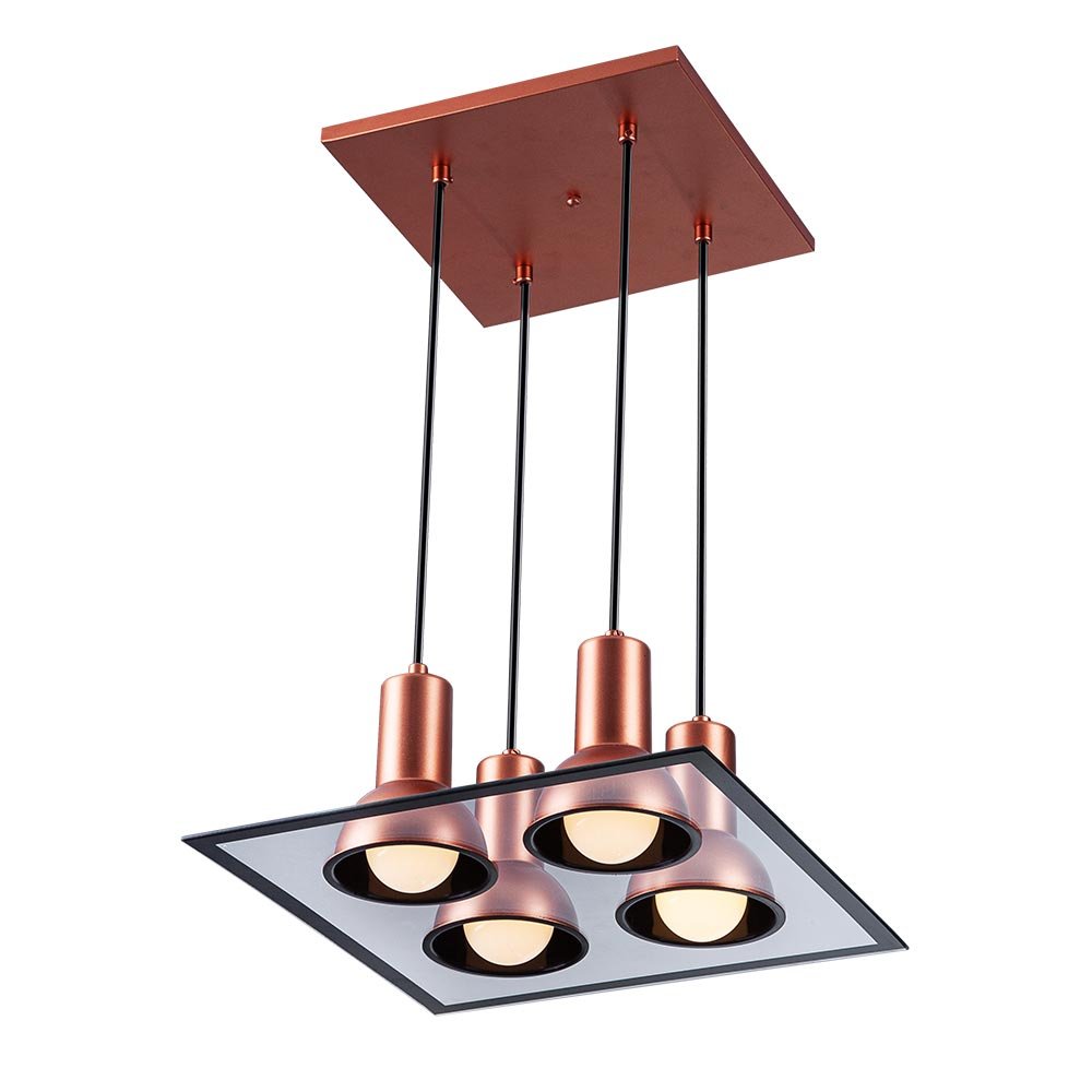 Lustre Sala de Jantar Pendente Cozinha Vidro 4 Lampadas E27 Bivolt:cobre/110v/220v