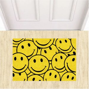 Tapete Capacho Divertido Emoji Feliz Smile 60x40 Cm Amarelo.