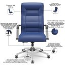 Ver imagem 3 de Kit 02 Cadeiras de Escritório Giratória Presidente Base Cromada Kirk P03 Vinil Azul - Lyam Decor