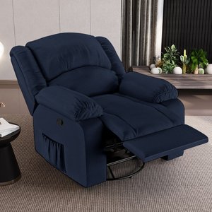 Poltrona do Papai Reclinável Sala de Cinema Madrid Glider Manual Giratória Massagem USB PU Azul G23 