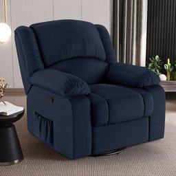 Poltrona do Papai Reclinável Sala de Cinema Madrid Glider Manual Giratória Massagem USB PU Azul G23  - 6
